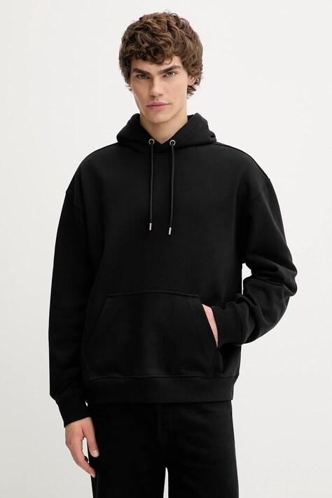 AllSaints bluza bawełniana MILO męska kolor czarny z kapturem gładka M009ND