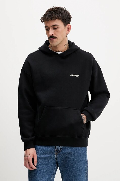 Μπλούζα Abercrombie & Fitch χρώμα: μαύρο, με κουκούλα, KI122-5519-900