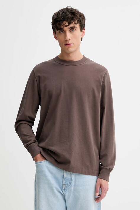 Abercrombie & Fitch longsleeve bawełniany kolor brązowy gładki KI124-5354-400