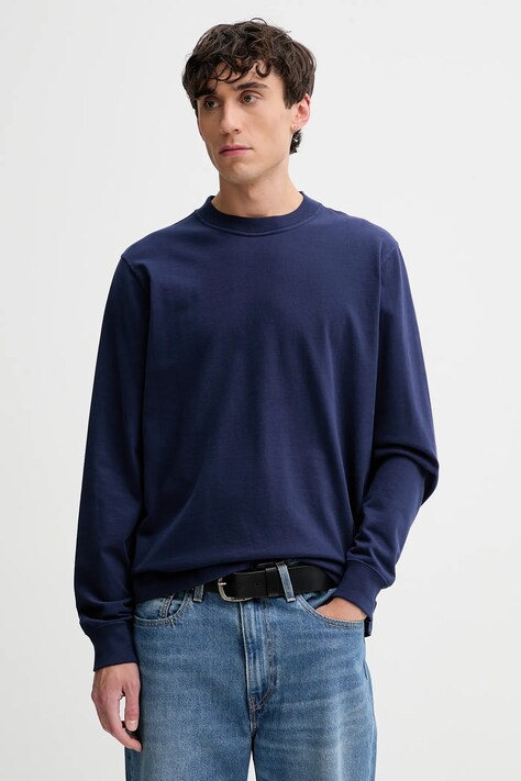 Abercrombie & Fitch longsleeve bawełniany kolor granatowy gładki KI124-5356-208