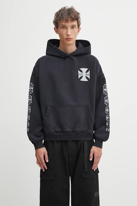 RHUDE felpa in cotone uomo colore nero con cappuccio RHPF25HO06012