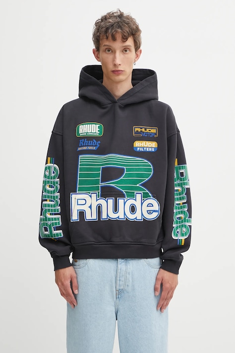 RHUDE felpa in cotone Roadway Racing uomo colore nero con cappuccio RHPF25HO08012