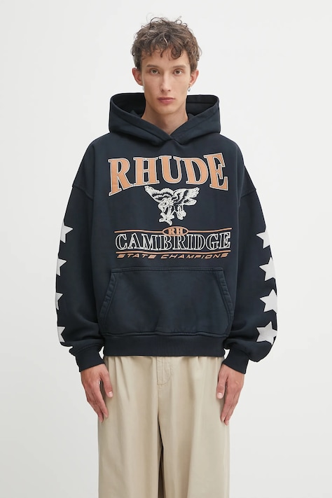 RHUDE felpa in cotone Cambridge State Champs uomo colore nero con cappuccio RHPF25HO10012