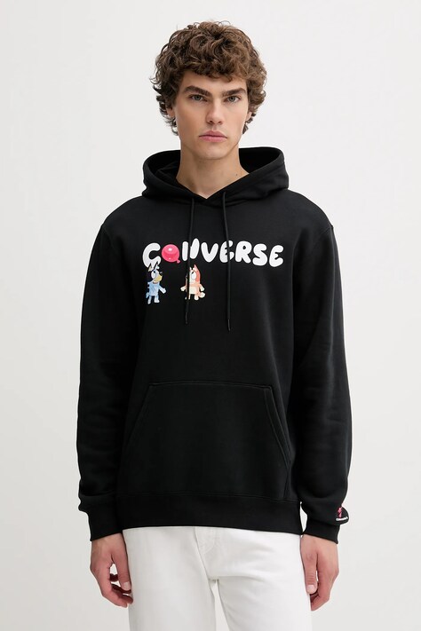 Converse bluza BLUEY męska kolor czarny z kapturem z nadrukiem CVM5H501