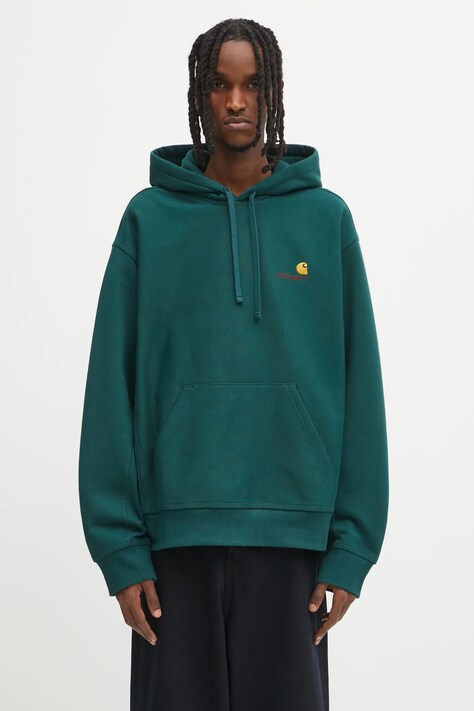 Carhartt WIP bluza Hooded American Script Sweat męska kolor zielony z kapturem gładka I028279.05AXX