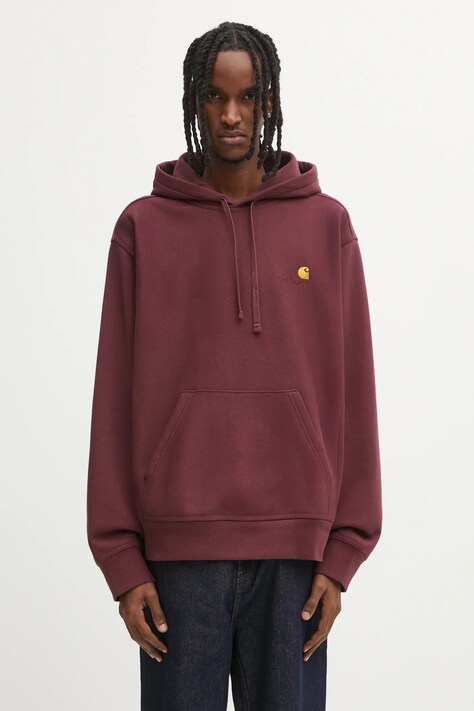 Carhartt WIP bluza Hooded American Script Sweat męska kolor bordowy z kapturem gładka I028279.33KXX