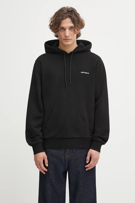 Bavlnená mikina Carhartt WIP Hooded Script Embroidery Sweat čierna farba, s kapucňou, s nášivkou, I035392.0D2XX
