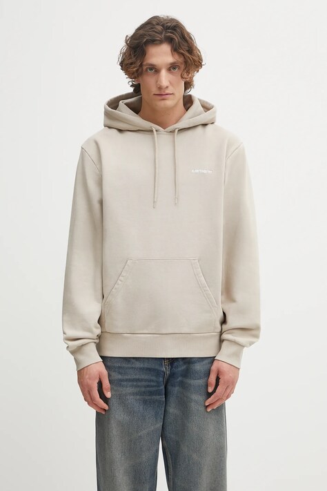 Bavlnená mikina Carhartt WIP Hooded Script Embroidery Sweat béžová farba, s kapucňou, jednofarebná, I035392.2W1XX