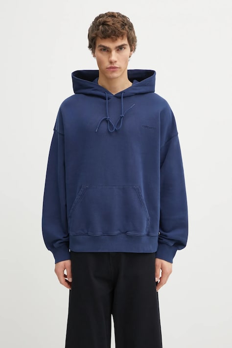 Carhartt WIP bluza bawełniana Hooded Benton Sweat męska kolor niebieski z kapturem gładka I034589.VQGD