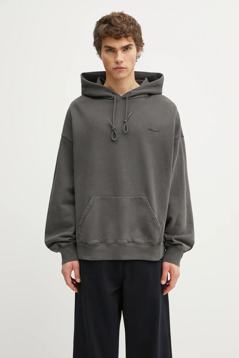 Carhartt WIP bluza bawełniana Hooded Benton Sweat męska kolor szary z kapturem gładka I034589.87GD