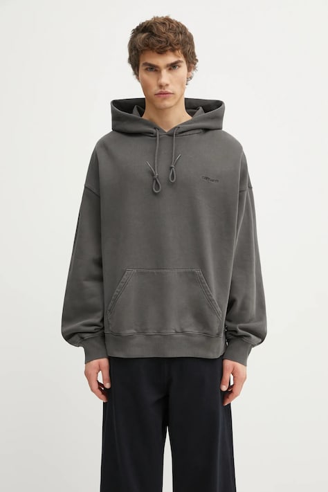 Carhartt WIP bluza bawełniana Hooded Benton Sweat męska kolor szary z kapturem gładka I034589.87GD