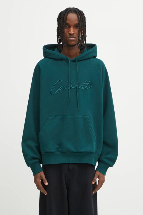 Carhartt WIP bluza bawełniana Hooded Ray Sweat męska kolor zielony z aplikacją I035640.05AXX