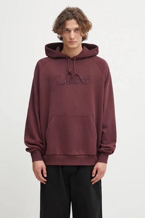 Bavlnená mikina Carhartt WIP Hooded Ray Sweat bordová farba, s kapucňou, s nášivkou, I035640.33KXX