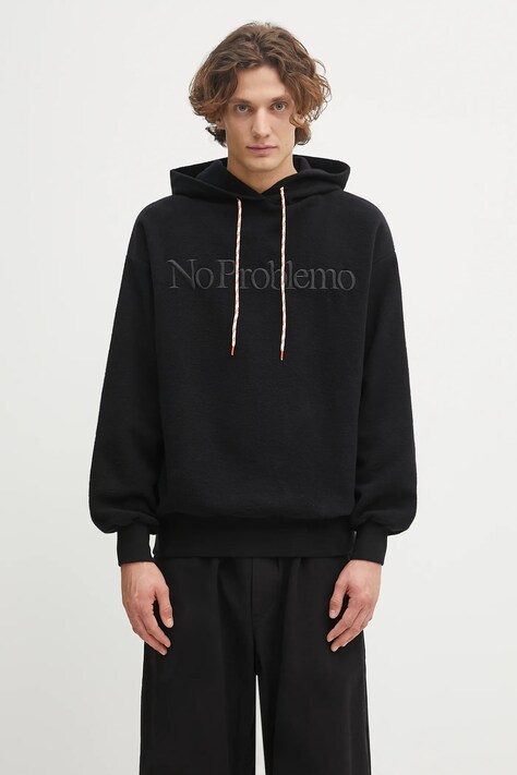 No Problemo bluza bawełniana Reverse Fleece Hoodie męska kolor czarny z kapturem z aplikacją NP2002204