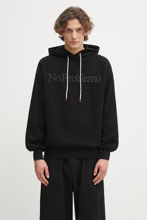 No Problemo cotton sweatshirt Reverse Fleece Hoodie black color hooded with an application NP2002204