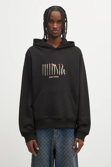 Daily Paper bluza bawełniana Light Cycle Hoodie męska kolor czarny z kapturem z nadrukiem 2521100