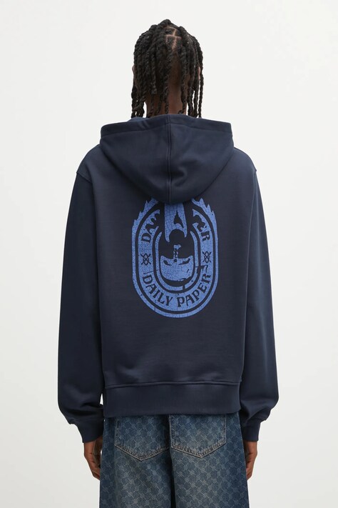 Daily Paper bluza bawełniana Candle Label Hoodie męska kolor granatowy z kapturem z nadrukiem 2521106