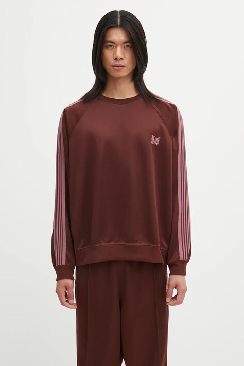 Needles bluza Track Crew Neck męska kolor brązowy gładka RW315