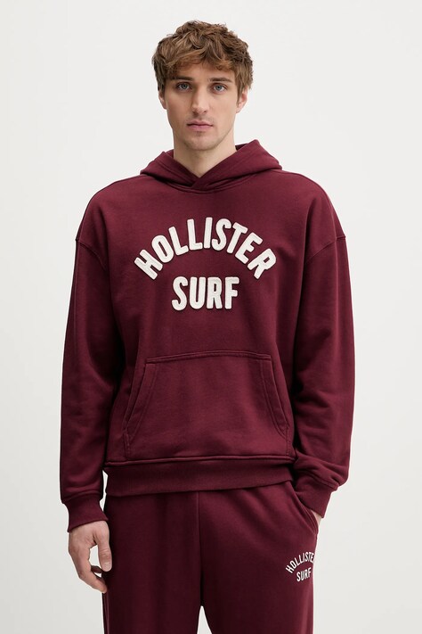 Hollister Co. bluza męska kolor bordowy z kapturem z aplikacją KI322-5388-530