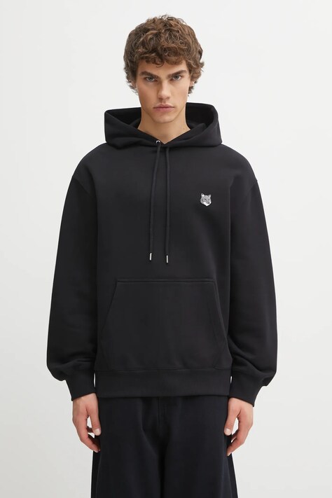 Maison Kitsuné bluza bawełniana Fox Head Comfort męska kolor czarny z kapturem gładka PM00703KM0341