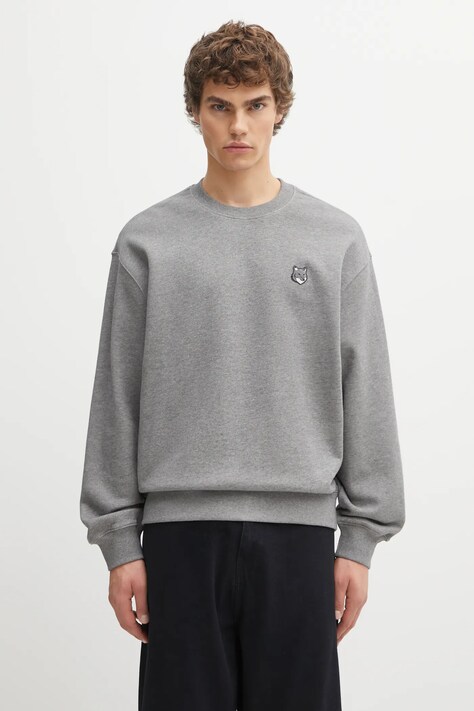 Maison Kitsuné bluza bawełniana Fox Head Comfort męska kolor szary melanżowa PM00304KM0341