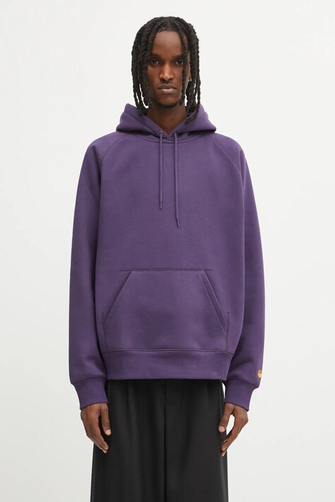 Carhartt WIP bluza Hooded Chase męska kolor fioletowy z kapturem gładka I033661.37YXX