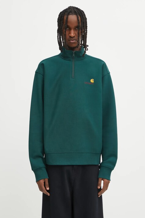 Carhartt WIP bluza Half Zip American Script męska kolor zielony gładka I027014.05AXX
