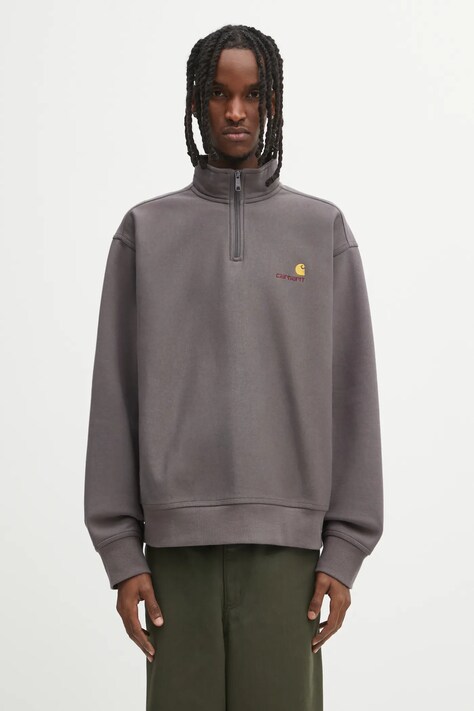 Carhartt WIP bluza Half Zip American Script męska kolor szary z aplikacją I027014.33CXX