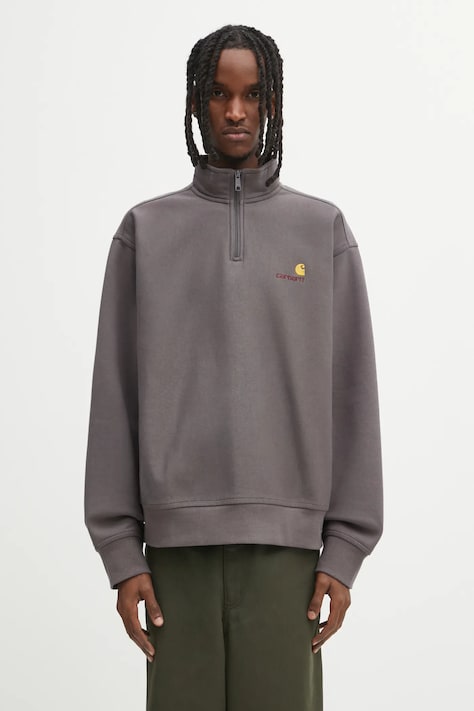 Carhartt WIP felpa Half Zip American Script uomo colore grigio con applicazione I027014.33CXX