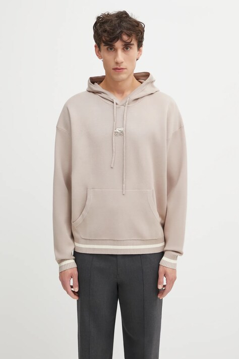 Filling Pieces bluza Knit Hoodie męska kolor beżowy z kapturem z aplikacją 422532500265