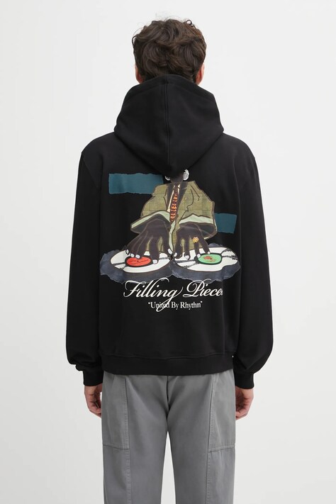 Filling Pieces bluza bawełniana Hoodie DJ męska kolor czarny z kapturem z nadrukiem 422532501241
