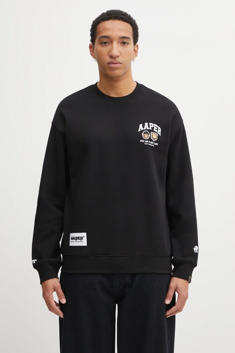AAPE bluza Aaper Crew Neck męska kolor czarny z aplikacją AAPSWMC366XXP