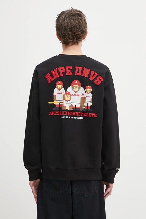 AAPE bluza Aaper Crew Neck męska kolor czarny z nadrukiem AAPSWMC368XXP