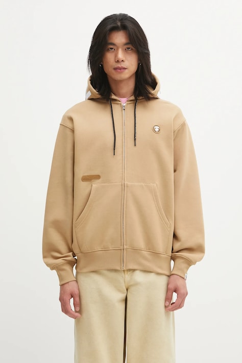 AAPE bluza Now Zip Up męska kolor beżowy z kapturem z aplikacją AAPSWMC358XXP