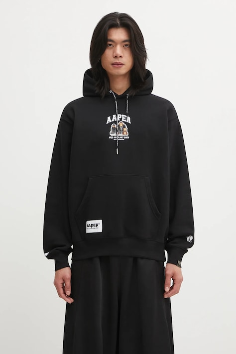 AAPE bluza Aaper Hoodie męska kolor czarny z kapturem z nadrukiem AAPSWMC370XXP