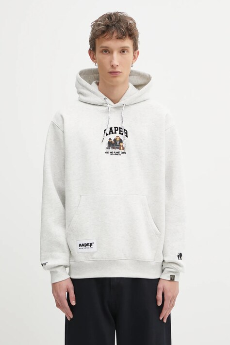 AAPE bluza Aaper Hoodie męska kolor szary z kapturem z nadrukiem AAPSWMC370XAP