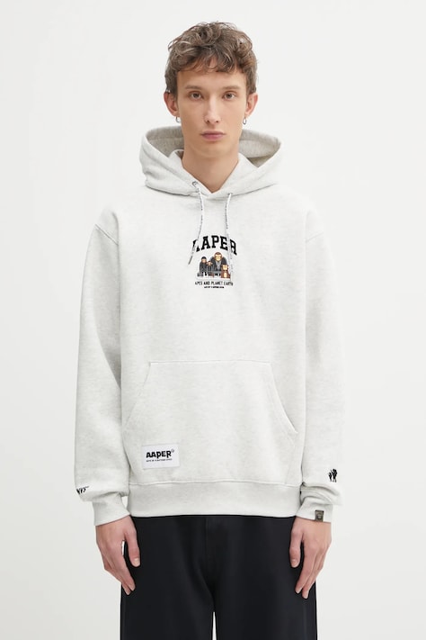 AAPE bluza Aaper Hoodie męska kolor szary z kapturem z nadrukiem AAPSWMC370XAP