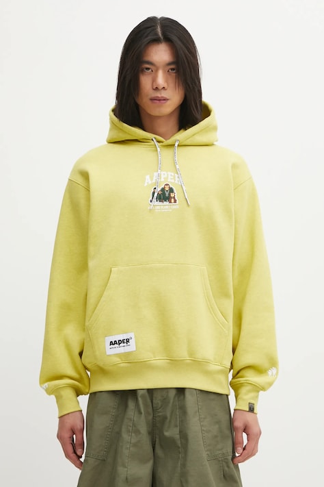 AAPE bluza Aaper Hoodie męska kolor zielony z kapturem melanżowa AAPSWMC370XBP
