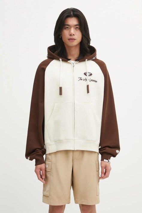 AAPE bluza Main Zip Up Sweater męska kolor beżowy z kapturem wzorzysta AAPSWMC387XAP