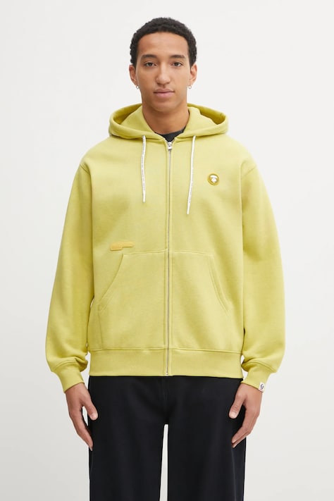 AAPE bluza Now Zip Up męska kolor zielony z kapturem z aplikacją AAPSWMC358XBP