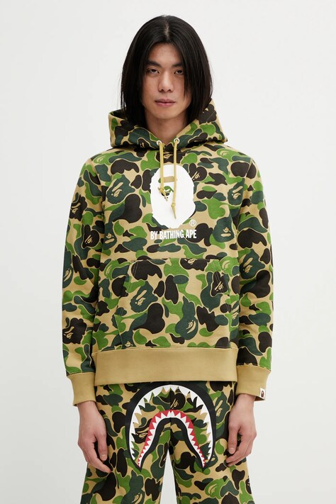 A Bathing Ape bluza bawełniana ABC Camo męska kolor zielony z kapturem wzorzysta 001PPL801009M