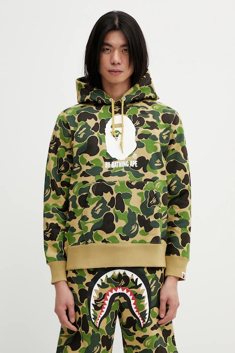A Bathing Ape bluza bawełniana ABC Camo męska kolor zielony z kapturem wzorzysta 001PPL801009M