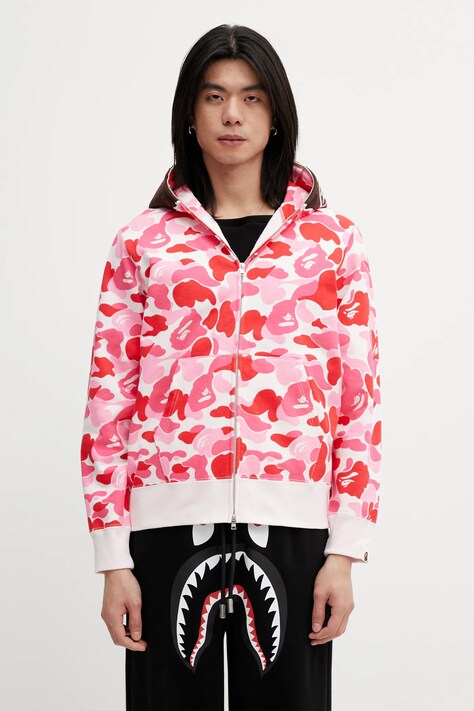 A Bathing Ape bluza bawełniana ABC Camo 2nd męska kolor różowy z kapturem wzorzysta 001ZPL801006M
