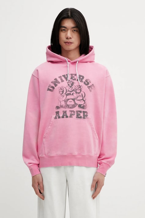 Хлопковая кофта AAPE цвет розовый с капюшоном узор AAPSWMC369XXP
