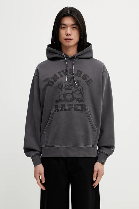 AAPE bluza bawełniana męska kolor szary z kapturem wzorzysta AAPSWMC369XXP