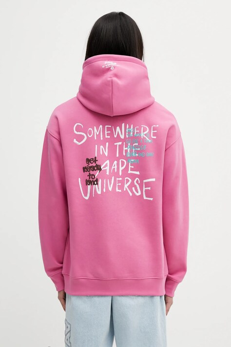 AAPE bluza męska kolor różowy z kapturem z nadrukiem AAPSWMD312XXP