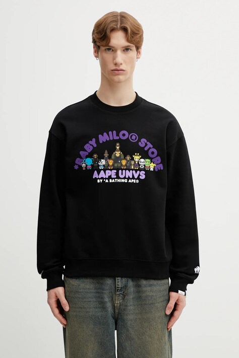 AAPE bluza męska kolor czarny z nadrukiem AAPSWM9794XXP