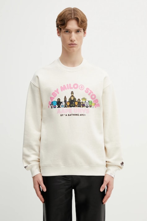 AAPE bluza męska kolor beżowy z nadrukiem AAPSWM9794XBP