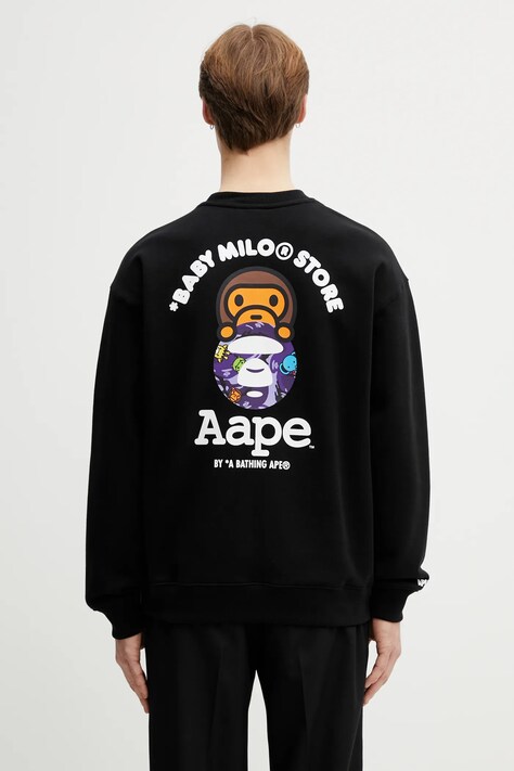 AAPE bluza męska kolor czarny z nadrukiem AAPSWM9795XXP