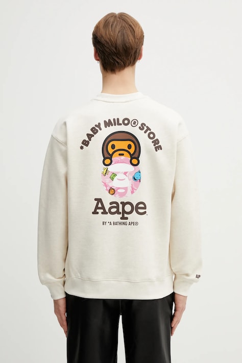 AAPE bluza męska kolor beżowy z nadrukiem AAPSWM9795XBP